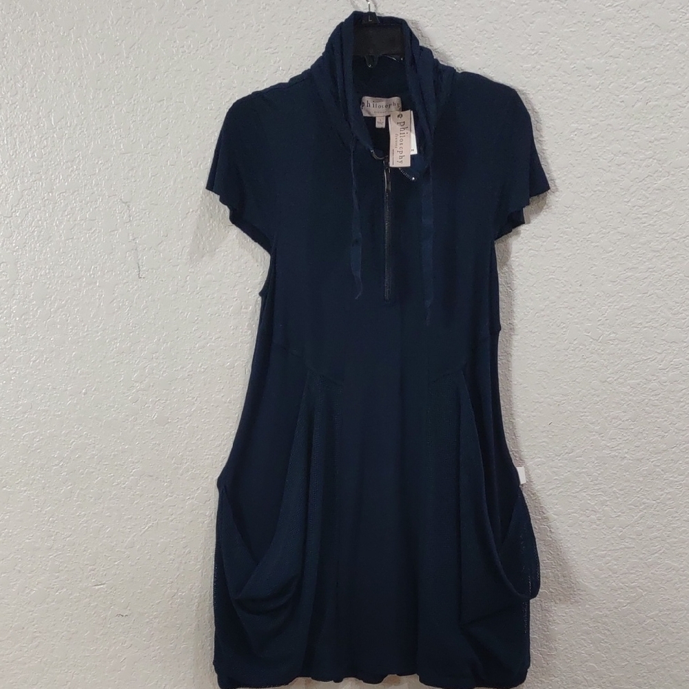 PHILOSOPHY Navy Short Sleeve Dress with Pockets